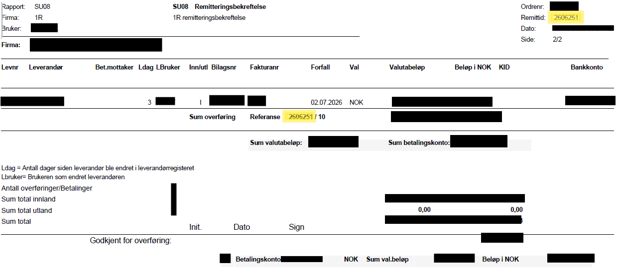 Eksempel på remitteringsbekreftelse SU08.