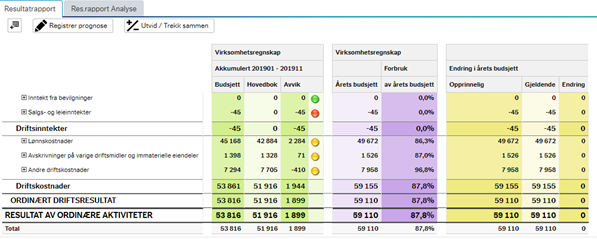 Bilde som viser resultatrapport i Økonomiinfo