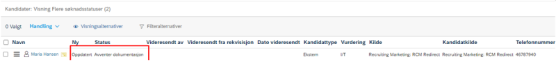 Bilde som viser når kandidaten har godtatt tilbud så havner kandidaten i status "avventer dokumentasjon".