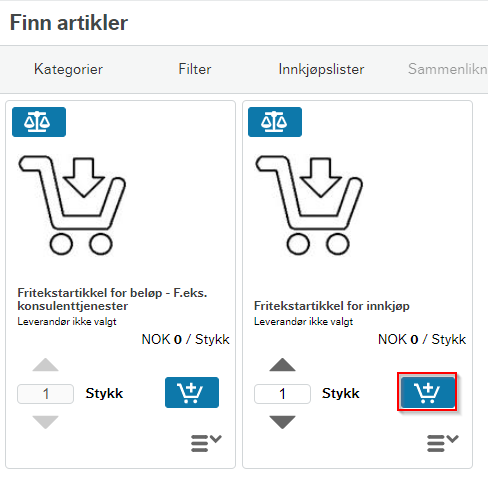 Skjermbilde som viser de to variantene av fritekstartikkel.