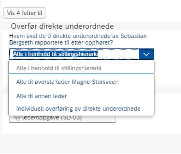 Skjermbilde som viser Overfør direkte underordnede i DFØ HR