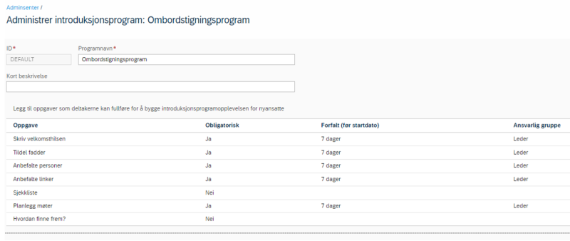 Skjermbilde: liste over oppgaver