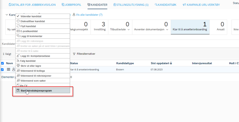 bilde som viser hvor rekrutteringsrådgiver klikker for å starte introduksjonsprogram