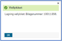 Boks som viser at lagring er vellykket