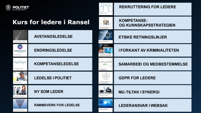 Figur 4: Et utvalg kurs for ledere på læringsplattformen Ransel (Kilde: POD) 