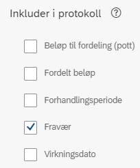 Bildet viser hvordan du huker av så fravær kan inkluderes i protokolldokumentet.