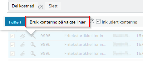 Knappen Bruk kontering ligger nede til venstre i skjermbildet. Til høyre for knappen Fullført.