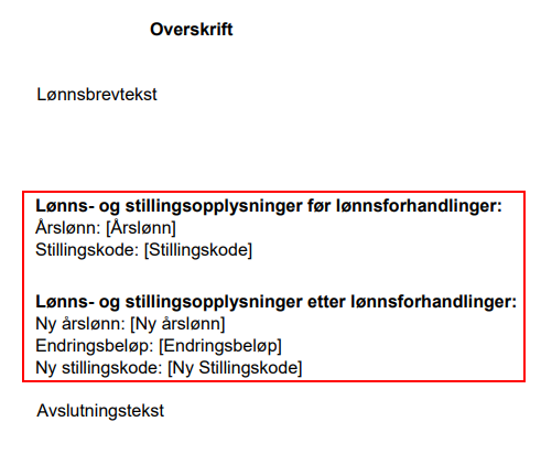 Bildet viser Lønns- og stillingsopplysninger i lønnsbrevet.