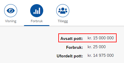 Bildet viser hvordan du kan kontrollere Beløp til fordeling (pott) under Forbruk – Avsatt pott i Prioriteringsliste.