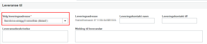 Viser feltet hvor man kan velge mellom de registrerte leveringsadressene. 