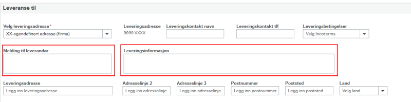 Viser feltene melding leverandør og leveringsinformasjon