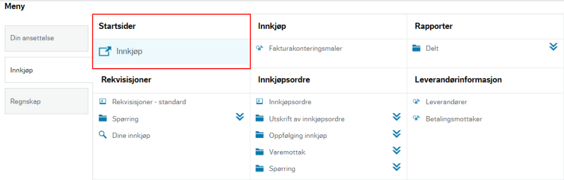 Menypunktet Innkjøp er markert i bildet