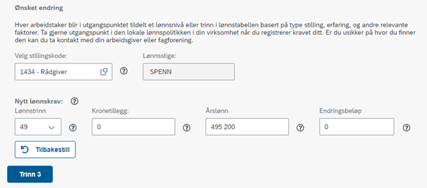 Bildet viser at feltene for ønsket endring er automatisk fylt ut med din informasjon.