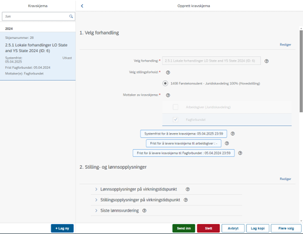 Bildet viser at knappen Send inn vises på oppgavelinjen når du har trykket på «Gå til innsending».