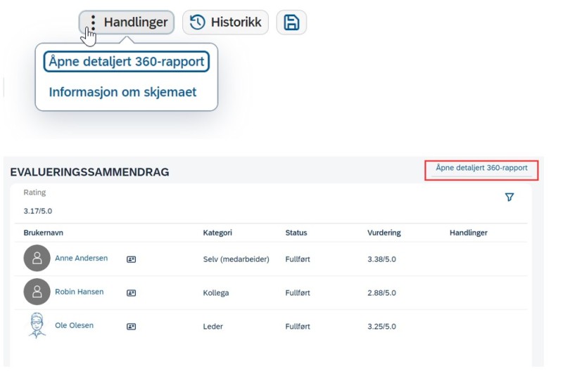 Hvordan åpne detaljert 360-rapport