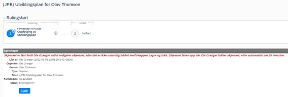Feilmelding låst utviklingsplan