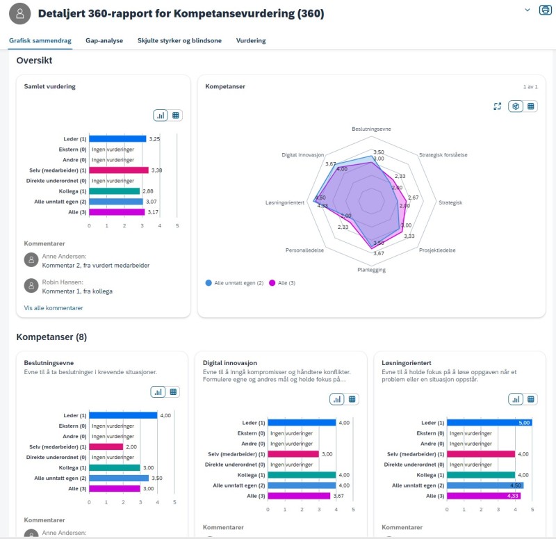 Skjermbilde grafisk sammendrag 360 rapport