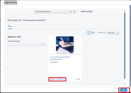 Legg læringsaktivitet til kursplan