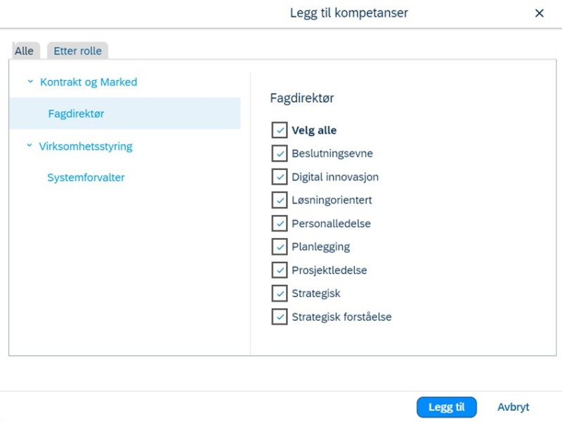 Legge til kompetanser etter rolle