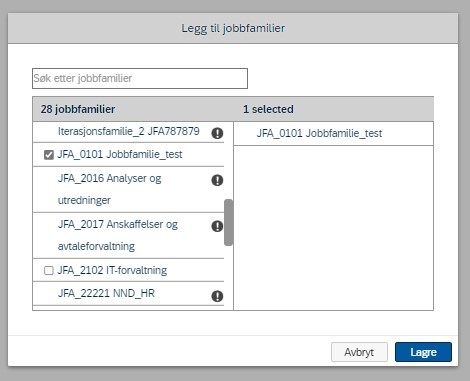 Liste over tilgjengelige jobbfamilier