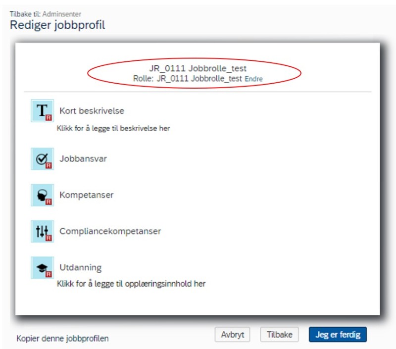 Jobbprofil opprettelse - legge til jobbrollenavn