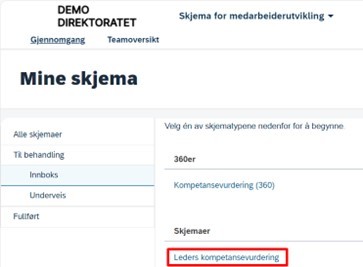 Velga skjema leders kompetansevurdering