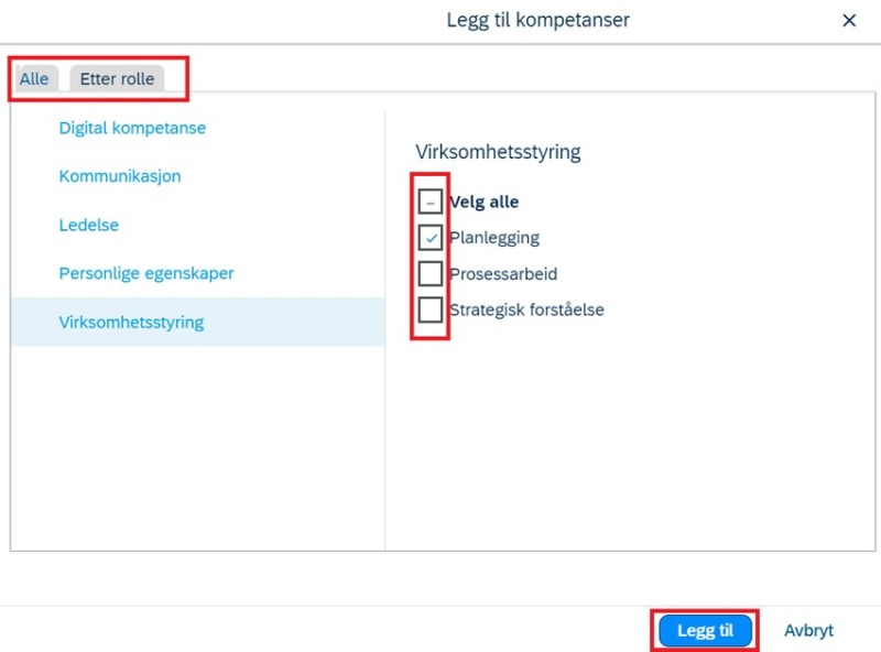 Legge til kompetanse fra katalogen