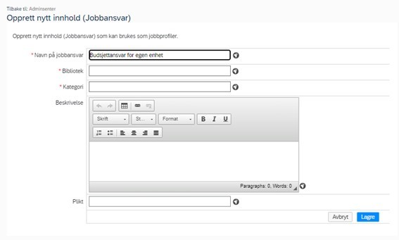 Opprett nytt innhold (jobbansvar)