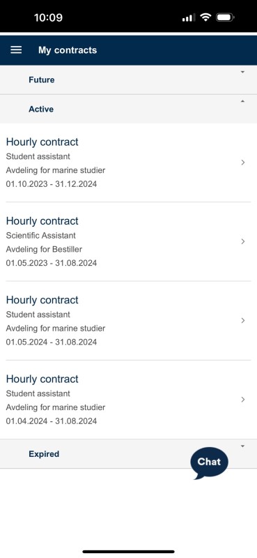 The image shows a list of contracts