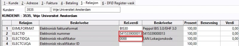 Mottaker har oppgitt Peppol ID som relasjonsverdi i feltene ELECTID og ELECTIDQA