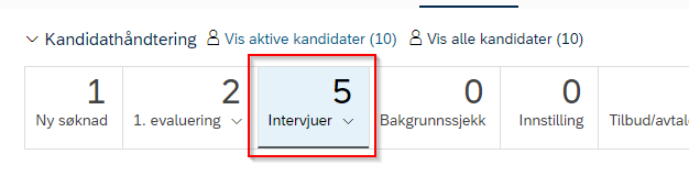 Bilde som viser hvilke status kandidaten må ligge i for å bli tilgjengelig for intervju. 