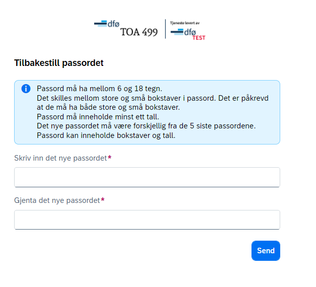 Skjermbilde av informasjonsboks med "tilbakestill passord".
