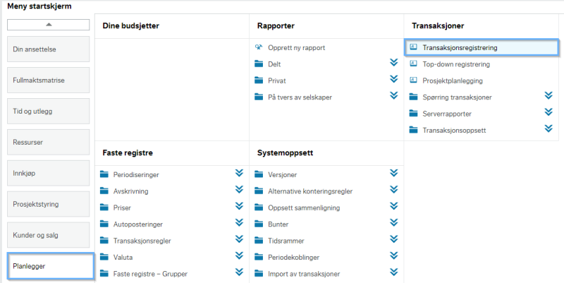 Registreringsvinduet for budsjettering