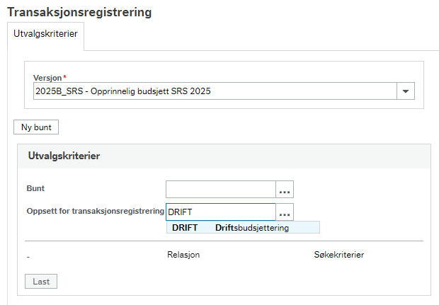 Skjermbilde transaksjonsregistrering