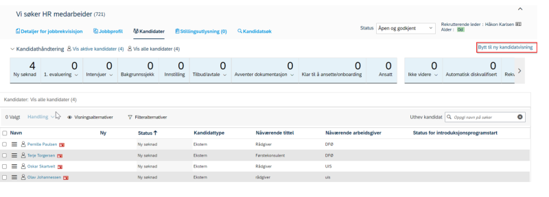Bildet som viser hvor du skrur på ny kandidatvisning.