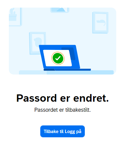 Skjermbilde av bekreftelse av endret passord. 