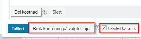 Markering av knappen Bruk kontering på valgte linjer.