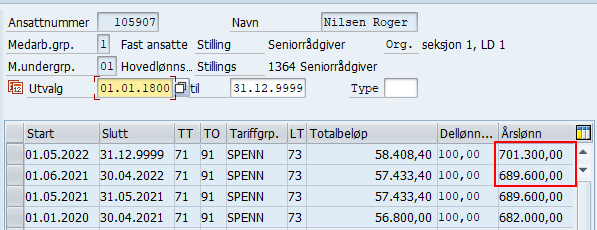 Bildet er et utklipp fra IT0008 i SAP Grunnlønn.