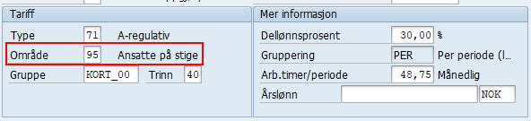 Bildet er et utklipp fra IT0008 i SAP og viser feltet Område.