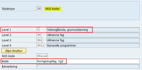 Bildet viser IT0022 i SAP og viser feltene Level  og Kode