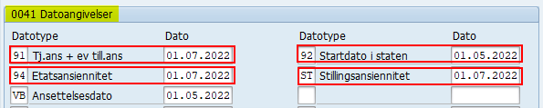 Bildet viser IT0041 i SAP Datoangivelser