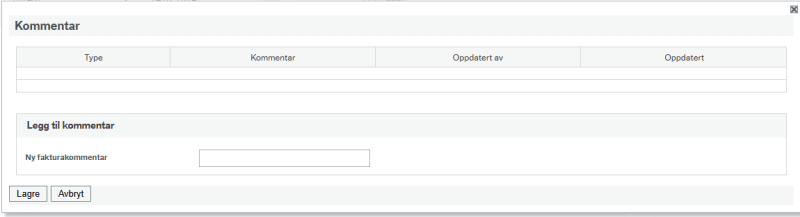 Ønsket kommentar legges inn i feltet "Ny fakturakommentar"
