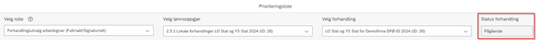 Bildet viser forsiden på Prioriteringsliste hvor status viser 