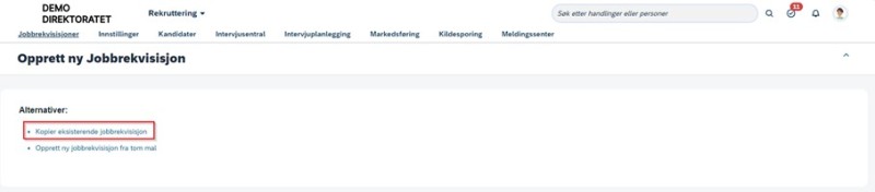 BIldet som viser hvor du velger alternativ kopier jobbrekvisisjon