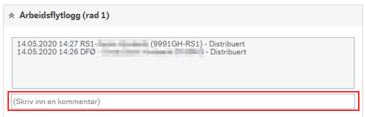 Feltet for å legge til kommentar på fakturaen ligger nederst i arbeidsflytloggen