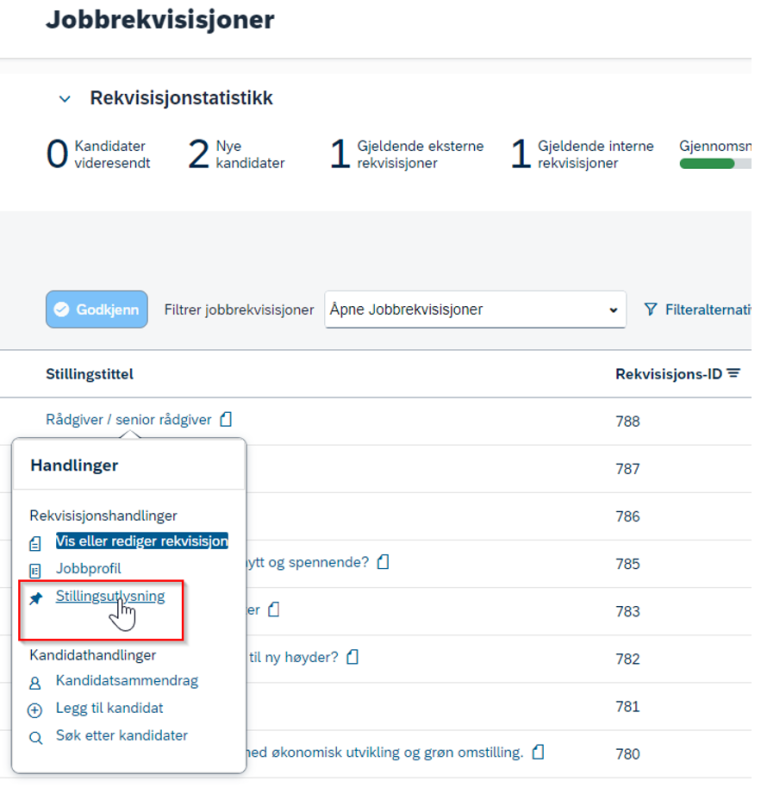 Bilde som viser hvor man navigerer for å komme til stillingsutlysning. 