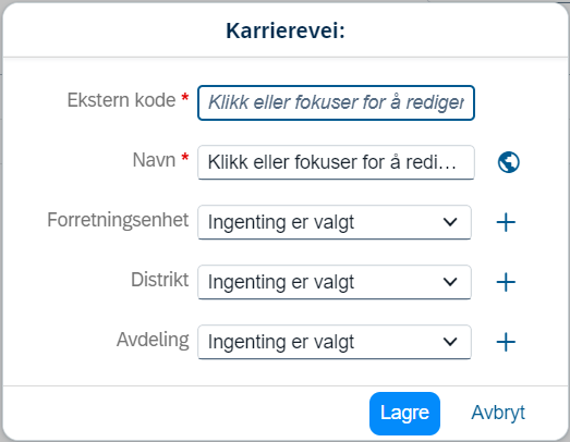 Skjermbilde av felter for ny karrierevei