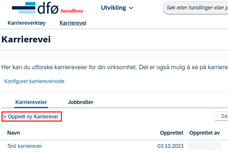 Skjermbilde av opprett ny karrierevei
