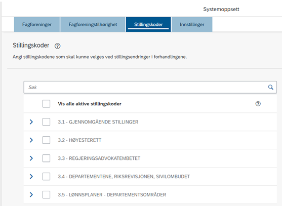 Bilde som viser fanen stillingskoder