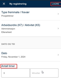 bilde som viser antall timer og lagre